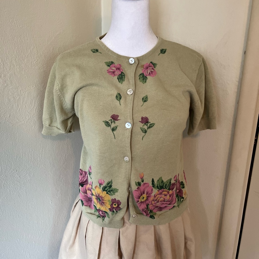 Nina Piccalino Olive Floral Button Down Sweater